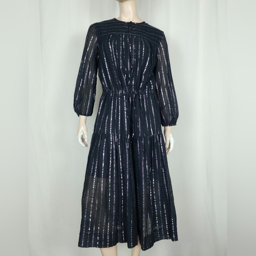 ISABEL MARANT ETOILE Women's sz 40 Black Metallic Silver Stripe Tiered Dress M